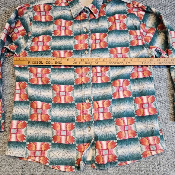 Cabelas For Women Button Up Flannel Shirt Aztec Pattern Red Teal Size Medium - Picture 4 of 6